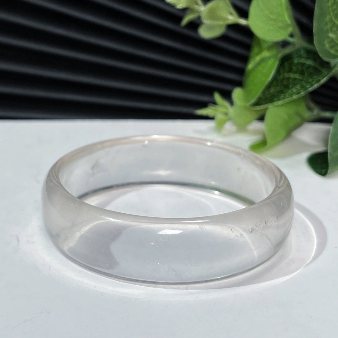 福利款 玻璃体天然白水晶手镯52MM 透明冷淡风水晶手环 净化灵修 - 手链/手环 - 水晶 白色