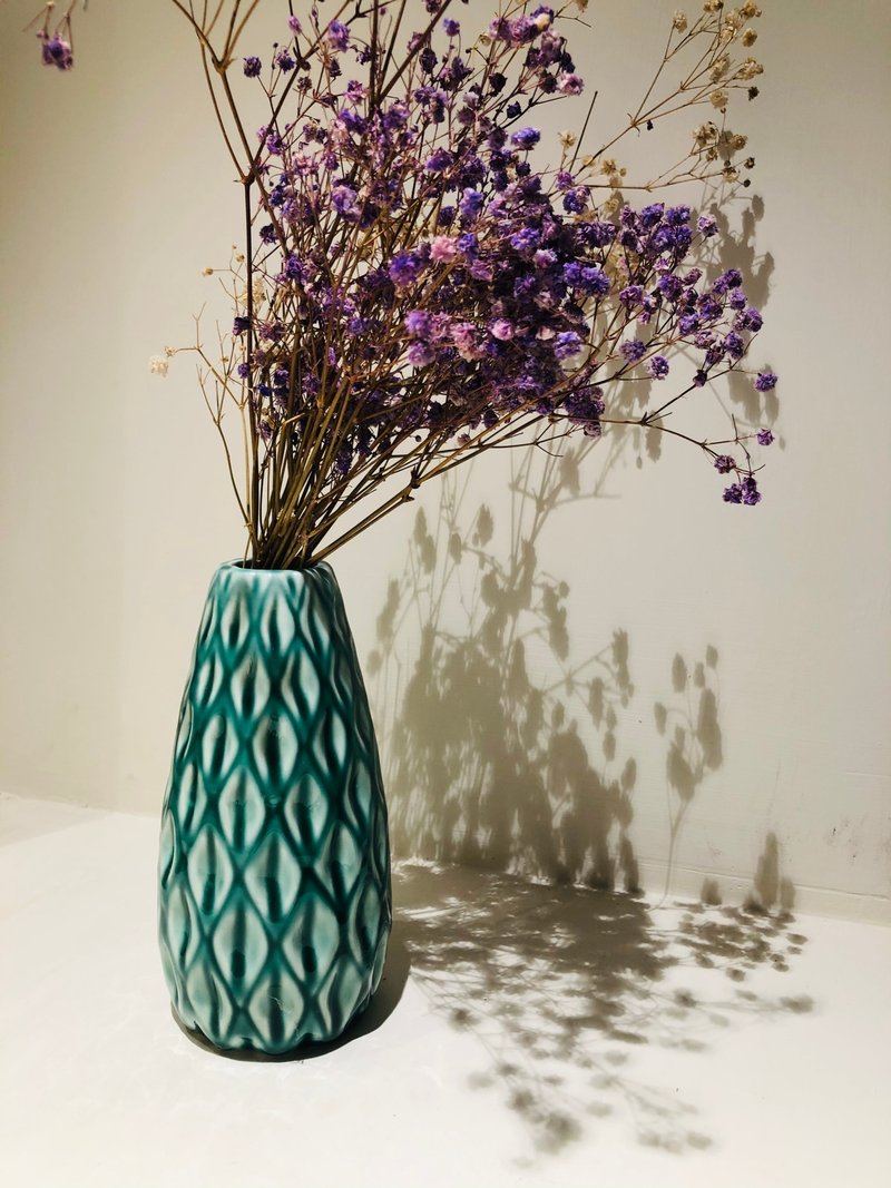 湖水绿釉刻纹 花器 花瓶摆件 工艺品 办公桌 茶席 - 花瓶/陶器 - 瓷 绿色