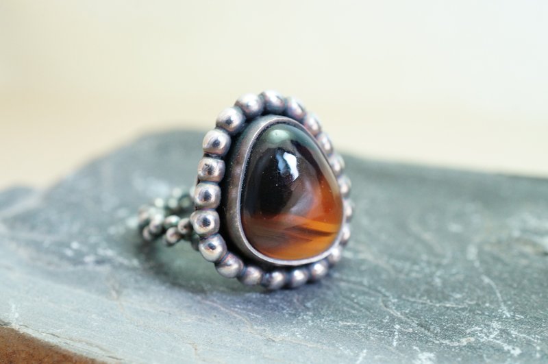 【janvierMade】❤ TrueTrue 纯银戒指 l 美国黄石玛瑙纯银戒指 l 匠心设计手作 - 戒指 - 宝石 橘色