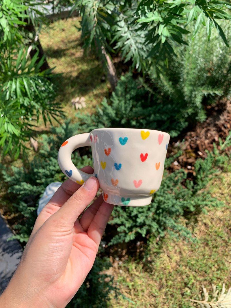 咖啡杯陶瓷彩虹心 - 花瓶/陶器 - 陶 多色