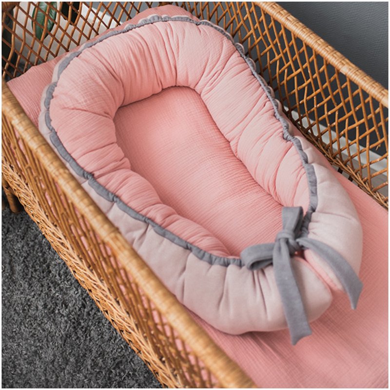 Shiny Pink Muslin Baby Girl Nest - 婴儿床上用品 - 棉 粉红色