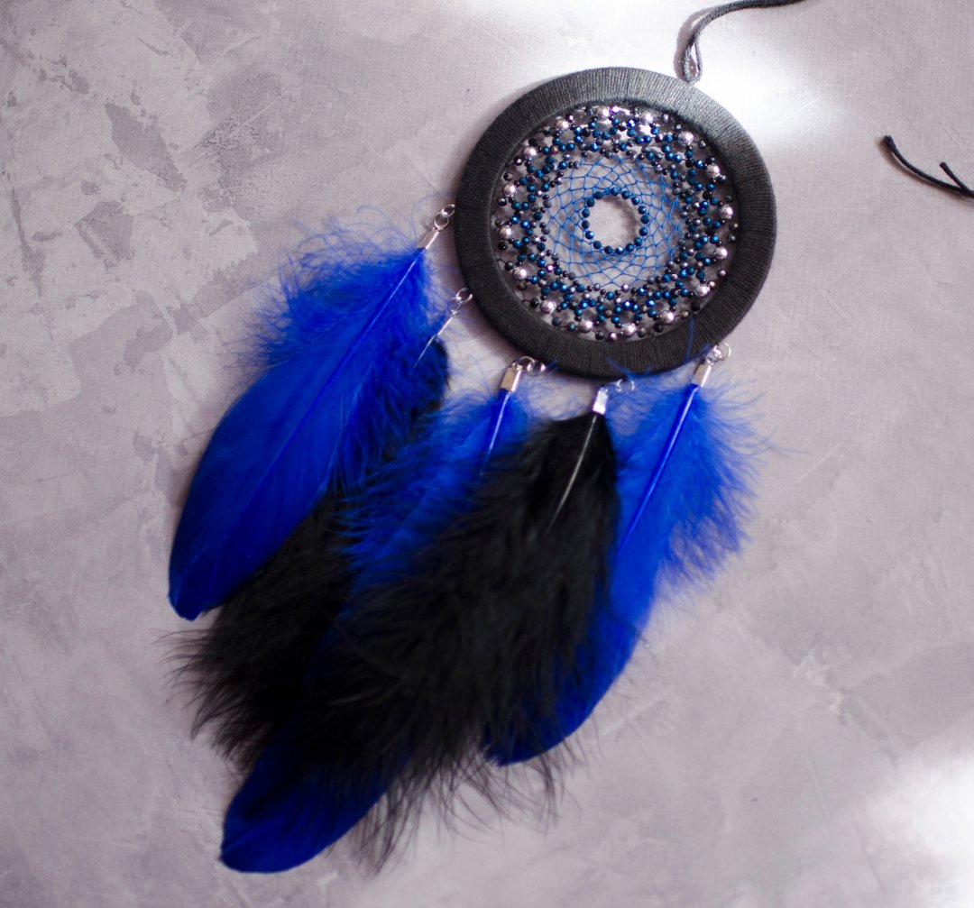 Dream catcher black with blue | Small galaxy dreamcatcher ตาข่ายดักฝันสีน้ำเงิน - 墙贴/壁贴 - 绣线 蓝色
