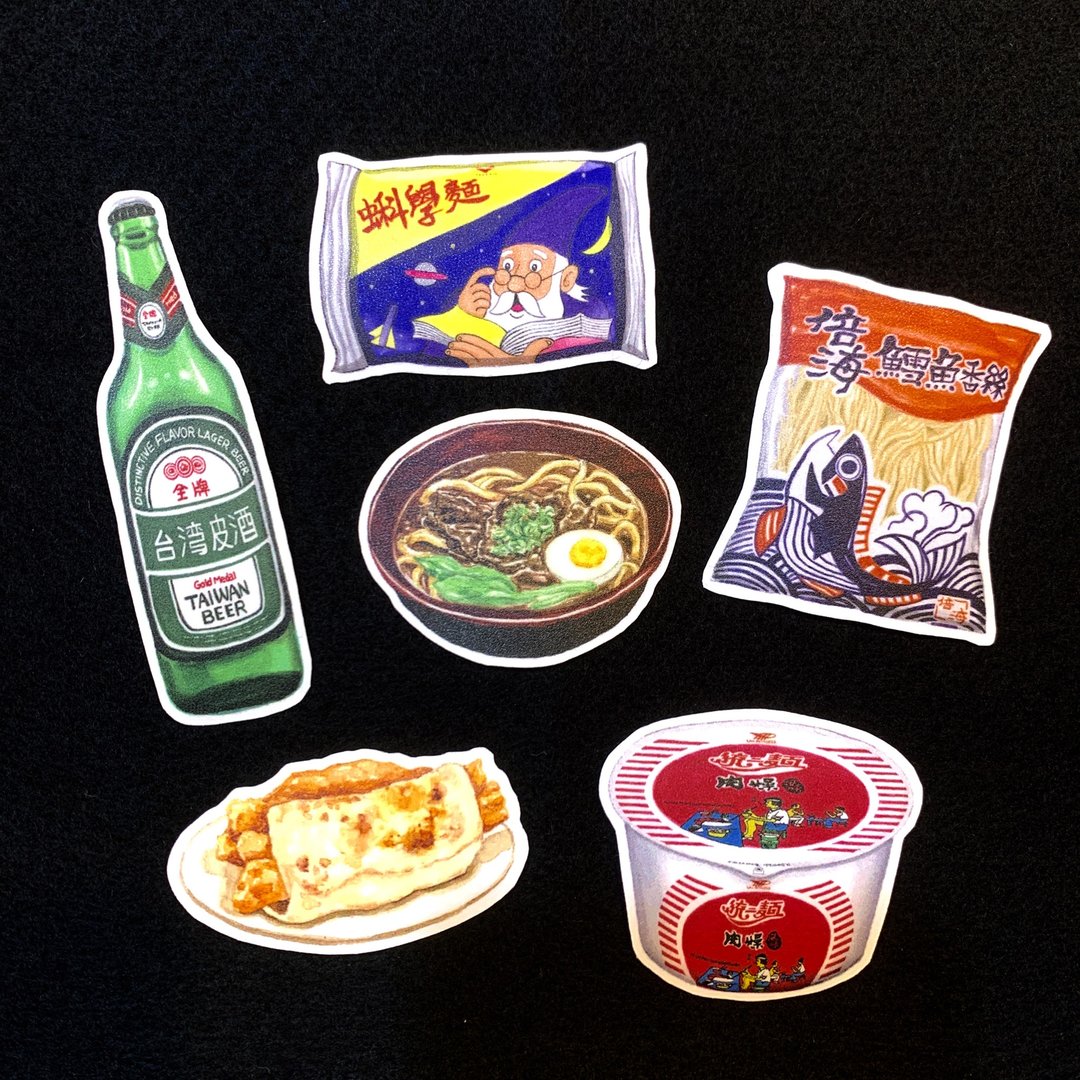 水彩手绘 台湾风情之台湾好食3 防水贴纸组 6入 - 贴纸 - 纸 