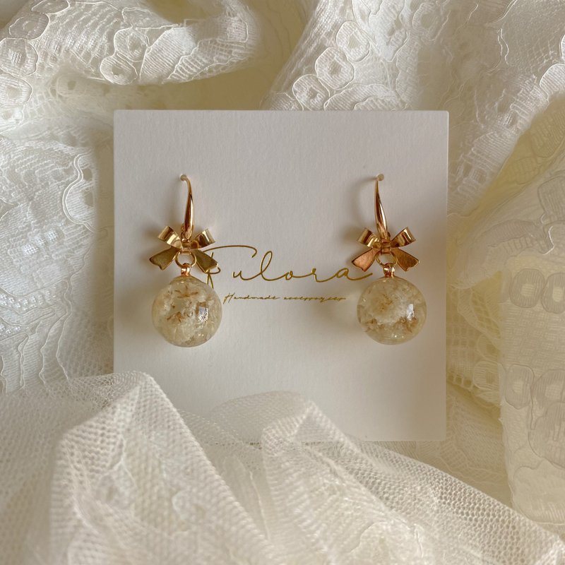 | 白雪奶油 | 耳环 - 耳环/耳夹 - 植物．花 白色