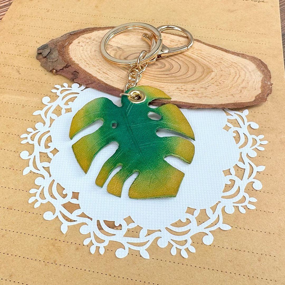 黄绿龟背芋 钥匙圈 皮革植物系列 - 徽章/别针 - 真皮 绿色