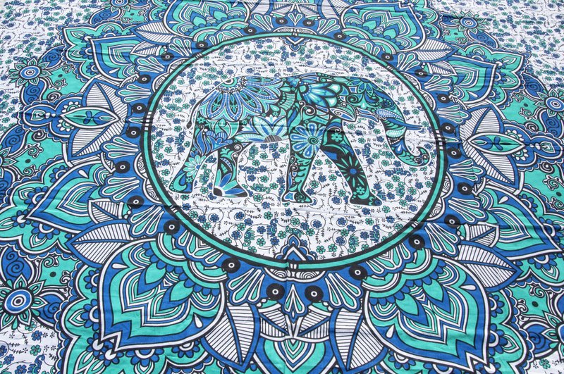 印度花朵纯绵双人床单 曼陀罗图腾渲染床单布料-大象世界mandala - 寝具 - 棉 蓝色