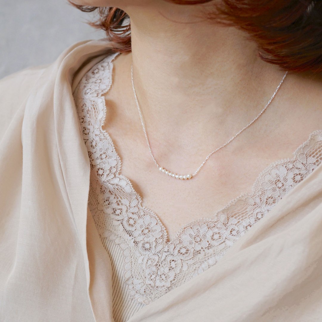 Silver925 Freshwater Pearl Line Necklace - 项链 - 其他金属 金色