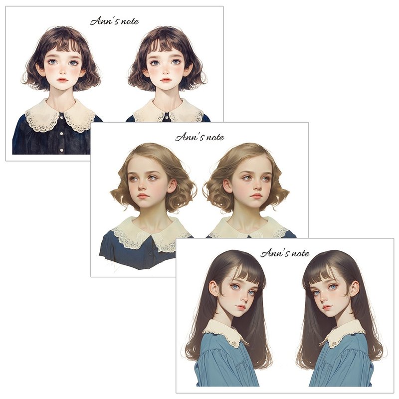 藏青色可爱少女3种混合贴纸(ans note)人物贴纸女孩贴纸 - 贴纸 - 纸 蓝色