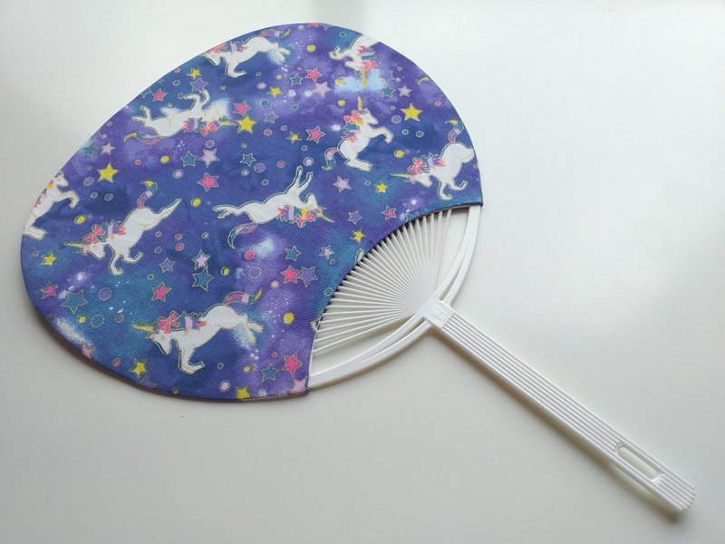 星空独角兽布扇子 - 扇子 - 棉．麻 蓝色
