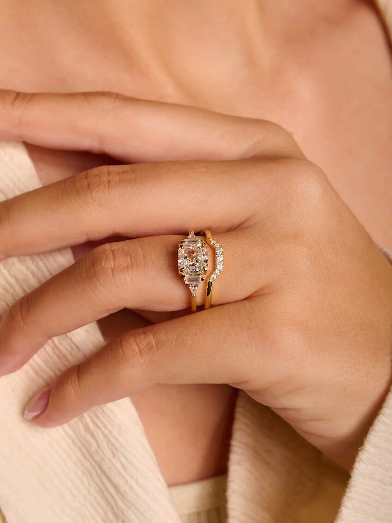 【超闪新款】【手作】方形戒指  - 5A 比利时锆石 - 戒指 - 纯银 