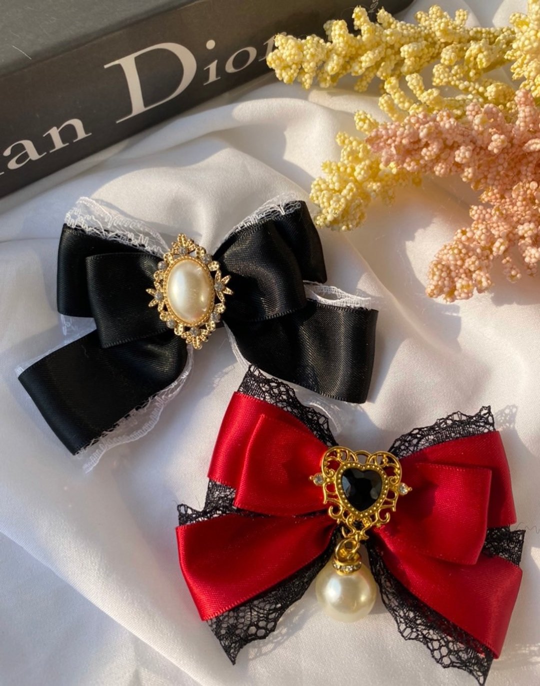 Baby Hair Bow 双层蕾丝发夹蝴蝶结 手工制作 - 发饰 - 棉 多色