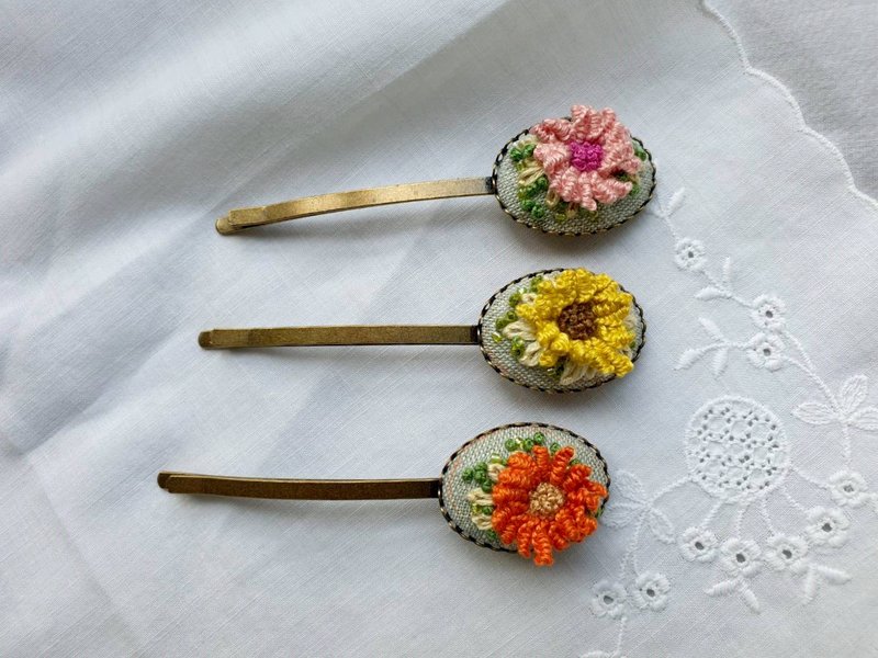 立体手刺绣花发夹/舞动系列/红/橙/黄 - 发饰 - 绣线 