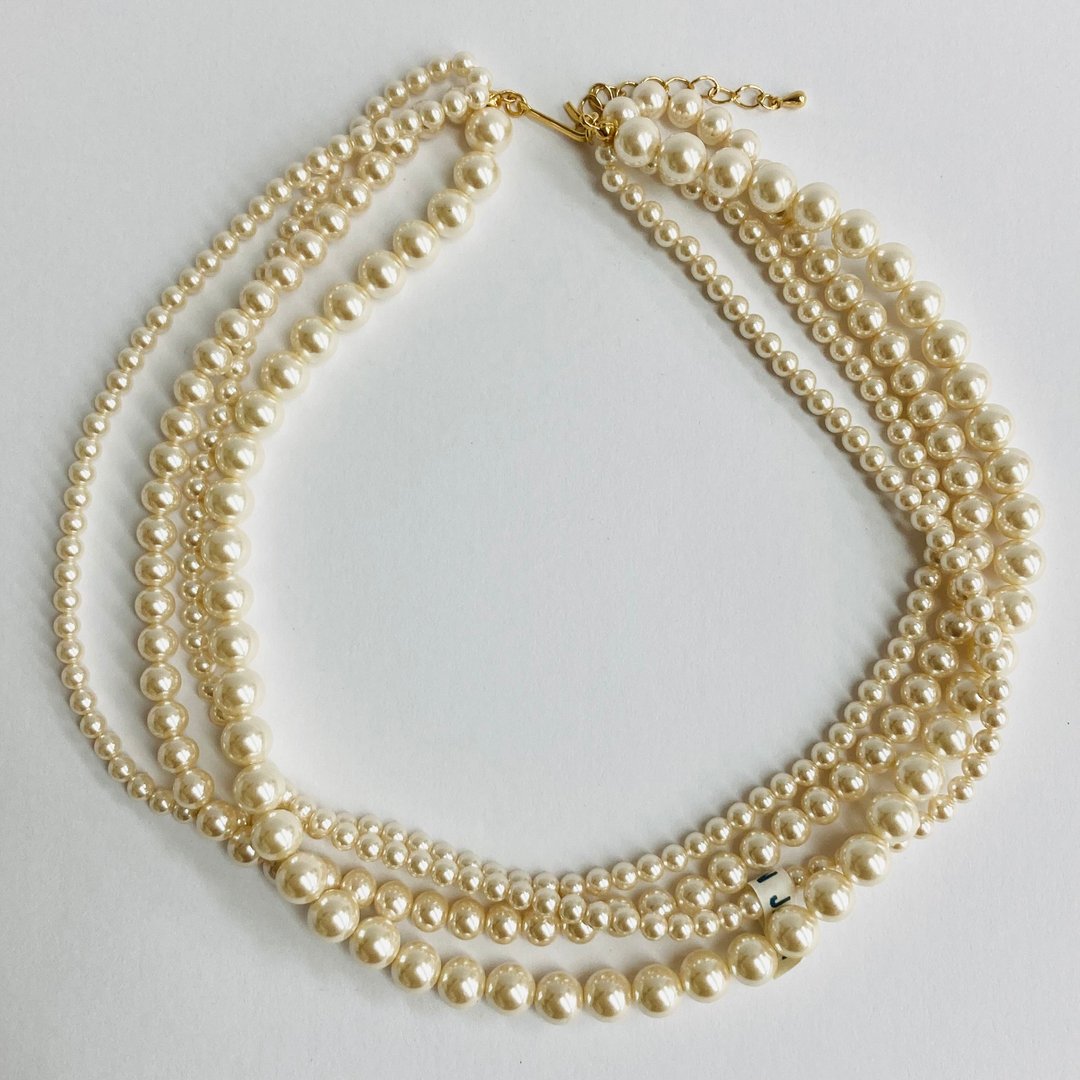 玻璃混搭珍珠四圈项链/约42cm+5cm/奶油色/金属色/日本制造 - 项链 - 玻璃 金色