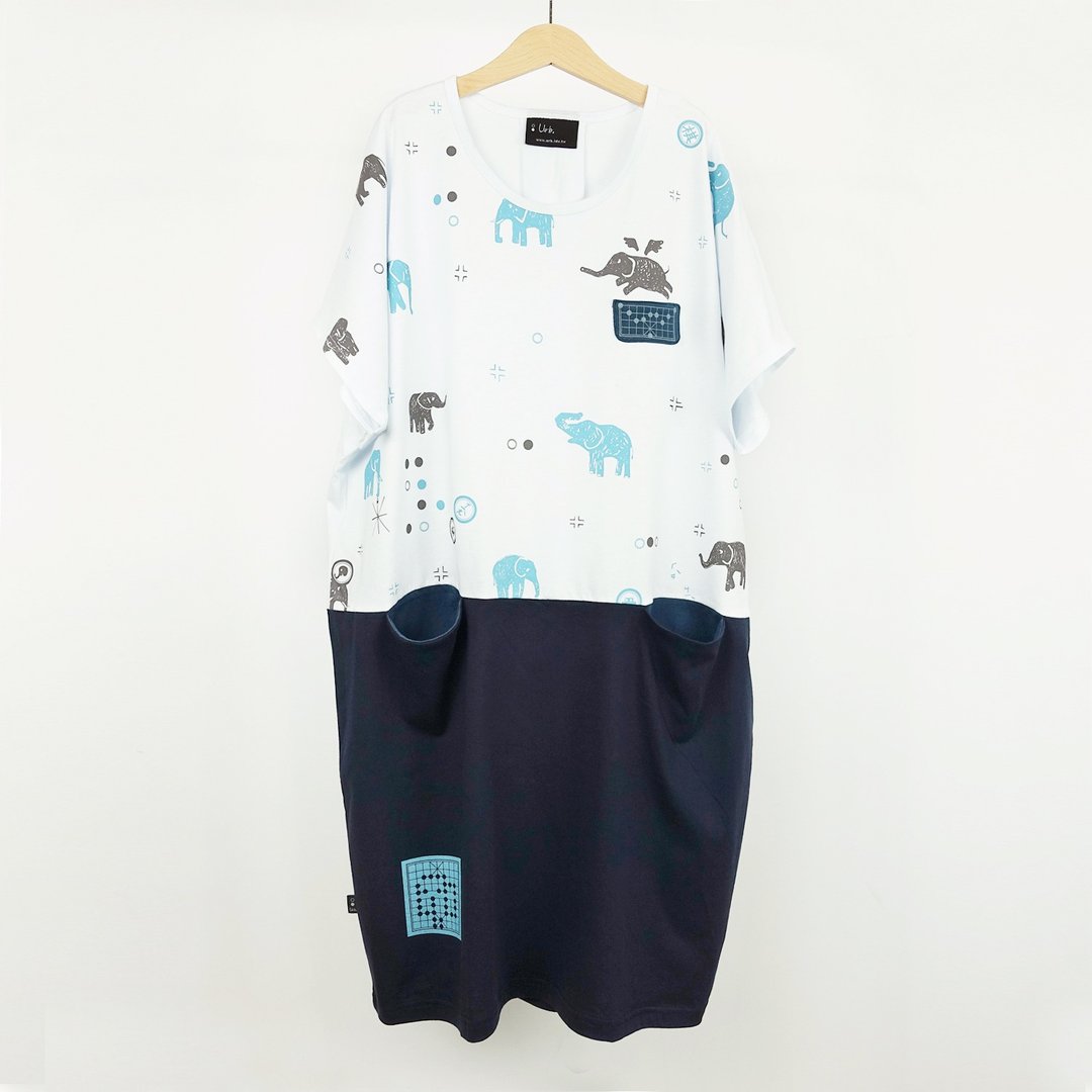 Urb 象棋 / 口袋洋装 - 洋装/连衣裙 - 棉 蓝色