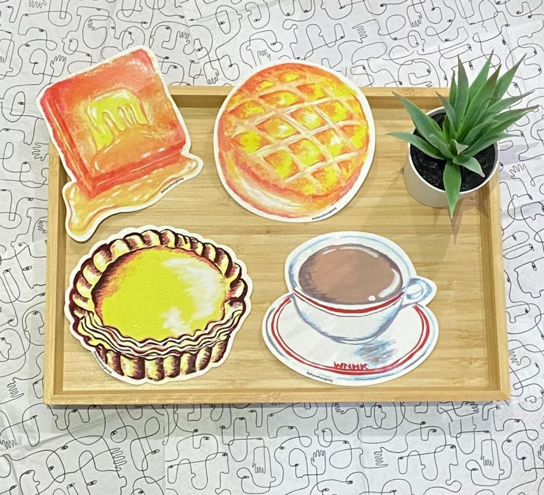 香港特色行李箱贴纸 (一套四款, 港式奶茶-菠萝包-蛋挞-西多士) - 贴纸 - 其他材质 