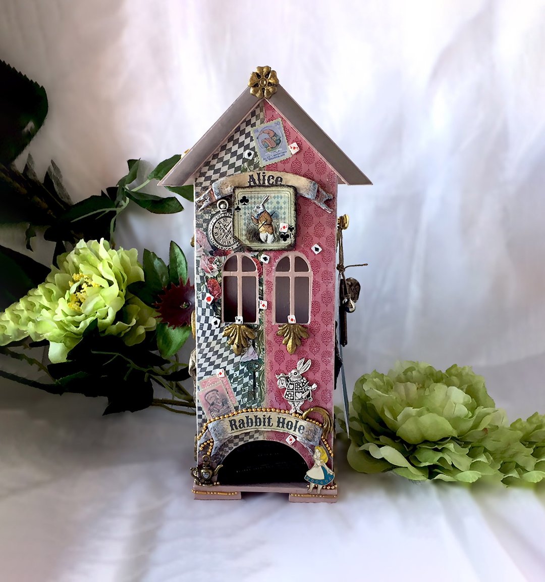 Alice Tea house, Wooden tea box, Alice in wonderland, Tea Party, kitchen decor - 调味罐/酱料瓶 - 木头 粉红色