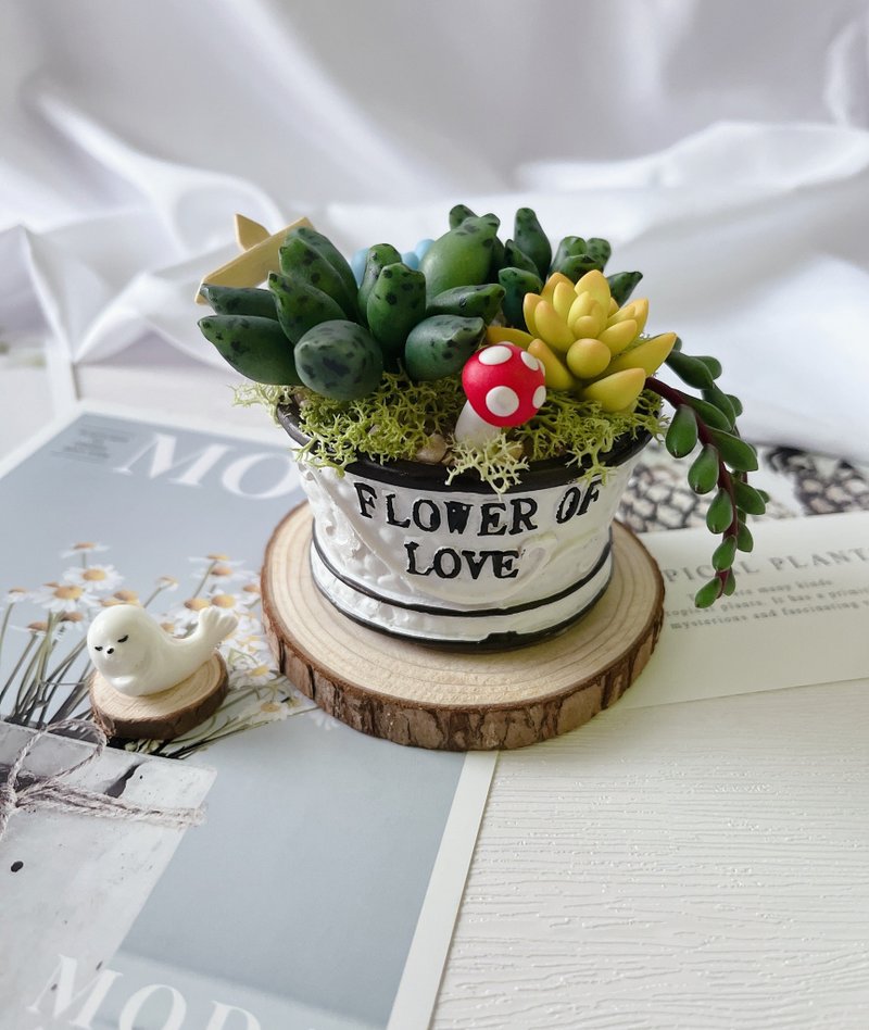 美式乡村小水桶-海豹天章黏土多肉盆栽 - 植栽/盆栽 - 粘土 多色