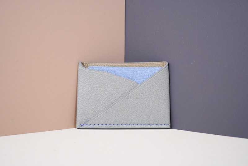轻便皮革卡片套  简约 手工制作【自由拼色加刻字 可定制】灰色 - 名片夹/名片盒 - 真皮 灰色