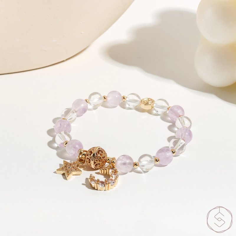月蚀 | 薰衣草紫水晶 白水晶 | 儿童款水晶手链 - 手链/手环 - 水晶 紫色
