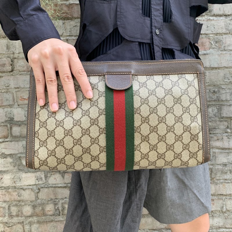 意大利名牌中古GUCCI 20周年啡色皮革拼PU手提包手抓包 内有瑕疵 - 手提包/手提袋 - 防水材质 咖啡色
