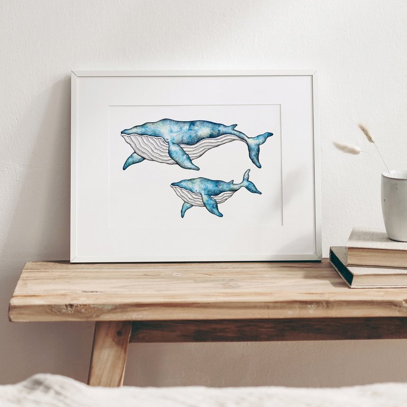 A4 Blue whales Art print - 海报/装饰画/版画 - 纸 蓝色