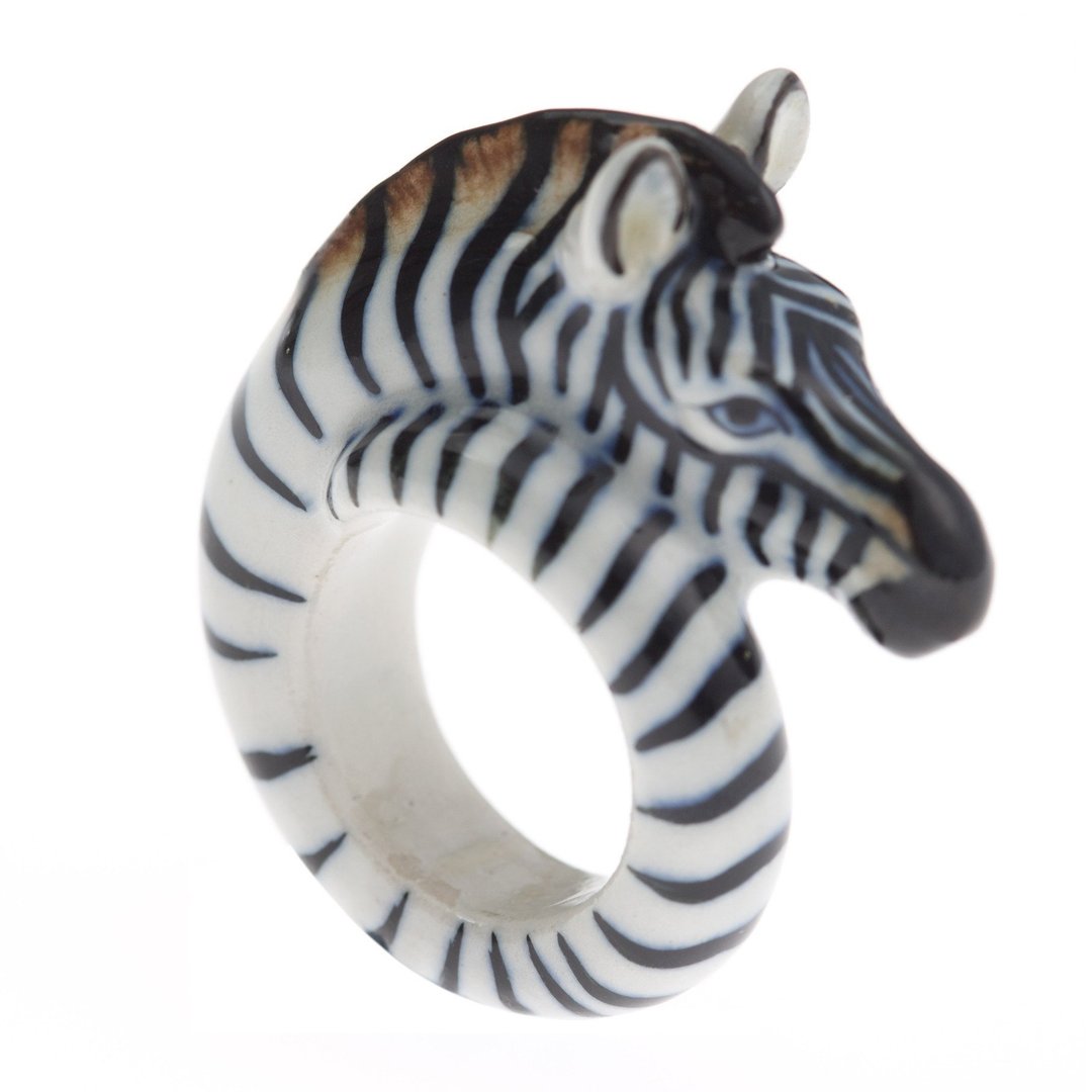 AndMary 手绘瓷戒指-斑马 礼盒装 Zebra Ring - 戒指 - 瓷 黑色