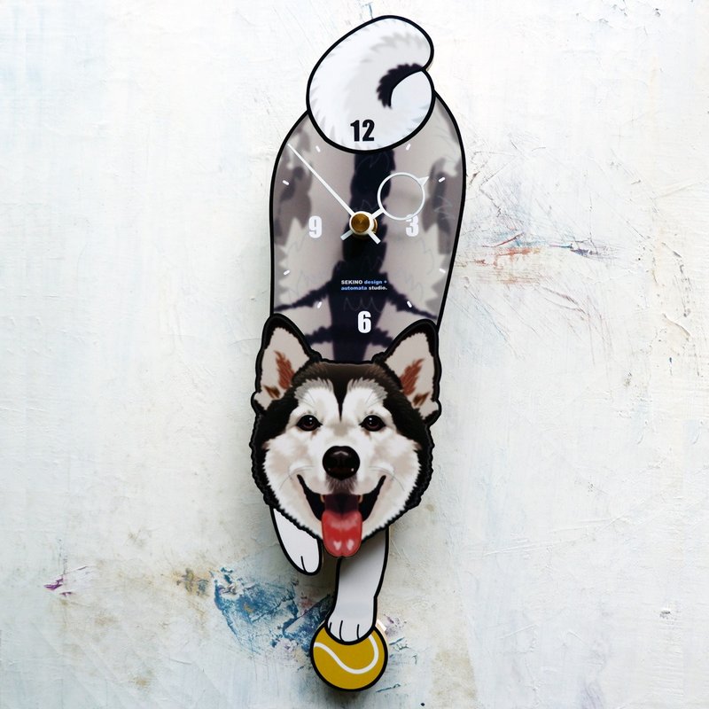 D-249 阿拉斯加马拉穆特- 动物造型钟摆钟 - 时钟/闹钟 - 木头 