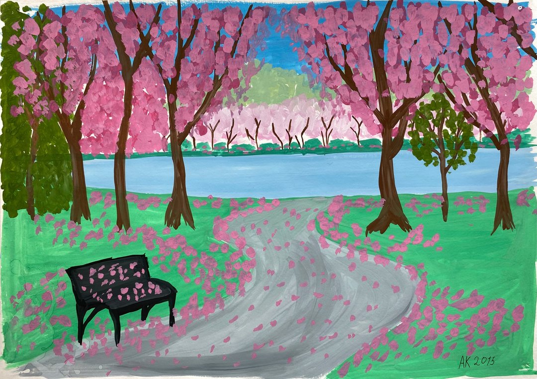 樱花水粉画，粉红色，家居设计，风景，自然 - 墙贴/壁贴 - 其他材质 粉红色