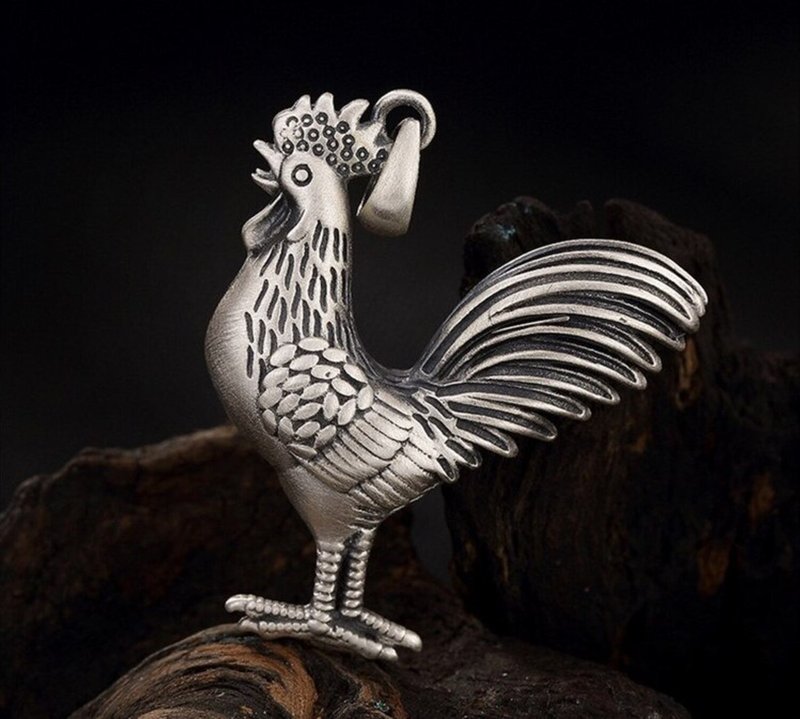 Real 925 Sterling Silver Handmade 3D Cock Pendants without Necklaces Unisex - 长链 - 纯银 银色