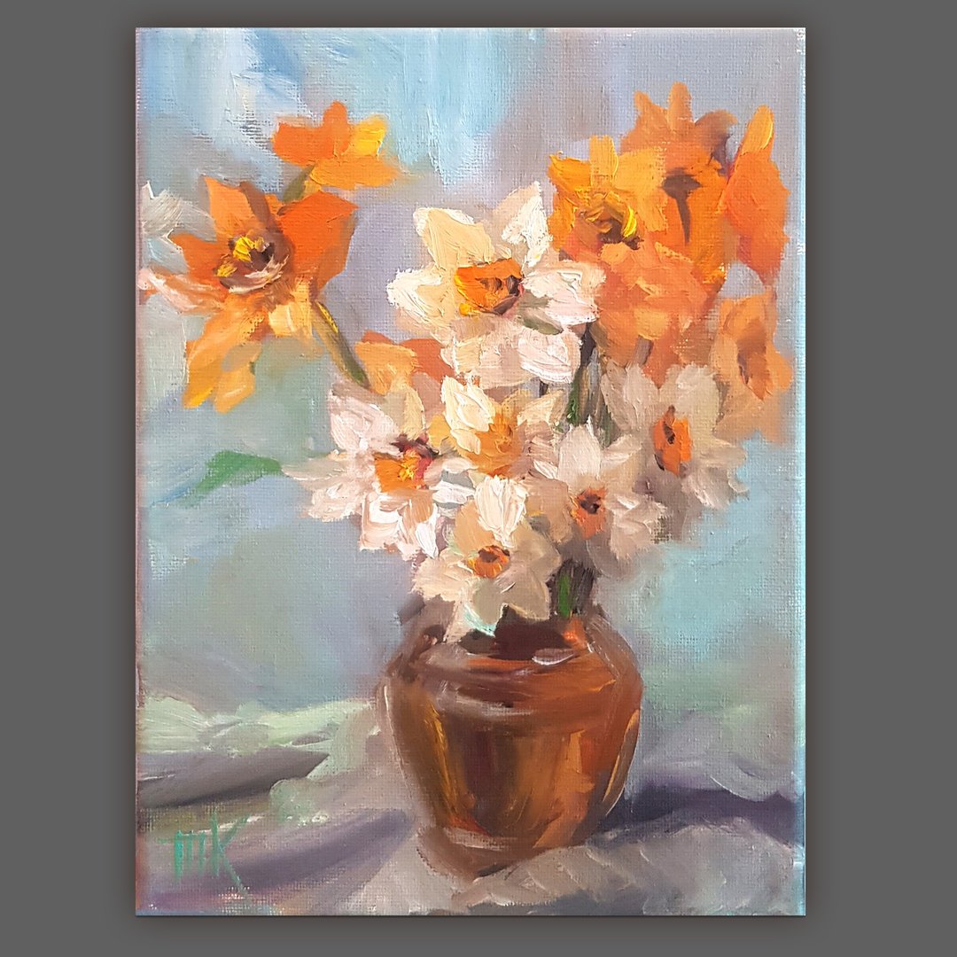 水仙花  油画 原创艺术  花卉画布艺术品 春季花卉艺术  原畫 - 海报/装饰画/版画 - 其他材质 多色