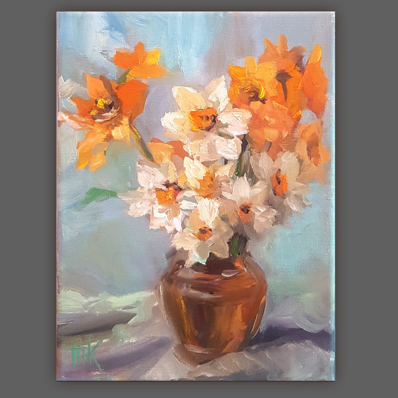 水仙花  油画 原创艺术  花卉画布艺术品 春季花卉艺术  原畫 - 海报/装饰画/版画 - 其他材质 多色