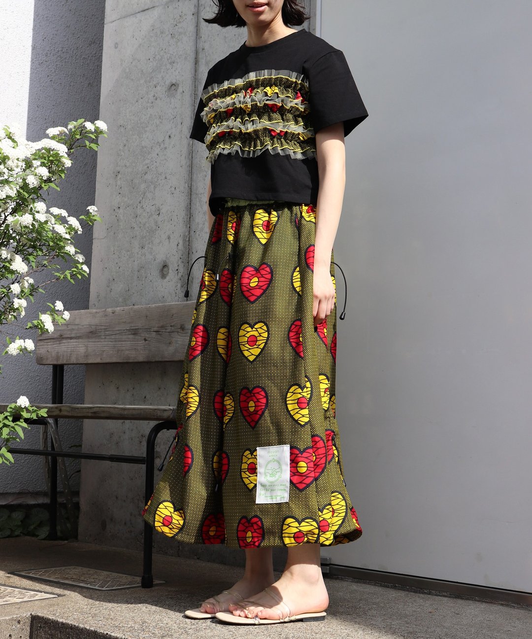 AFRICA REVERSIBLE DRAWSTRING SKIRT (142/MY BELIEVE) - 裙子 - 聚酯纤维 黄色
