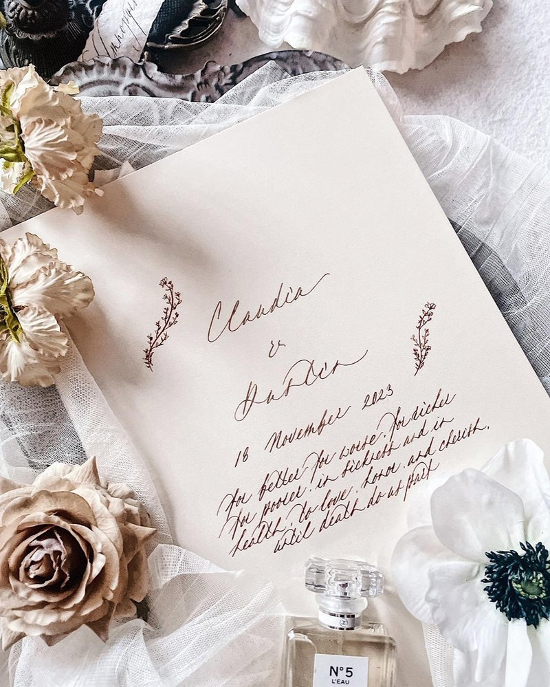 定制 结婚证书套 香槟金色 + 透明保护模 | 烫金定制名字及日期 - 婚礼誓言书 - 纸 金色