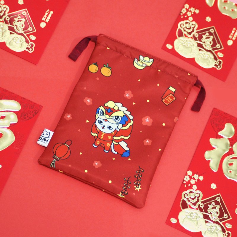 Polyester-micro peach bag - CNY cat Collection with 2 red envelopes 13X19 cm. - 红包/春联 - 聚酯纤维 红色