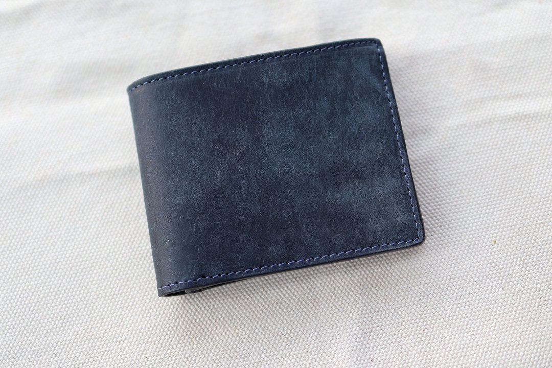 瑕疵特卖品-8-意大利磨砂皮(暗夜蓝)翻页短夹/皮夹 - 皮夹/钱包 - 真皮 蓝色