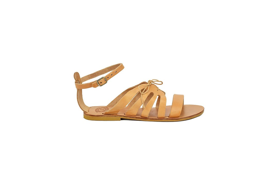 Greek Leather Sandals, Elegant Summer Flats, Women's Sandals with Laces. - 男女凉鞋 - 真皮 咖啡色