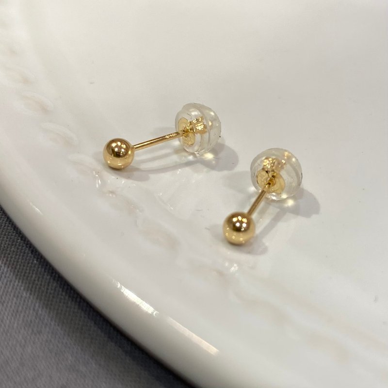 【K18 GOLD】18K 金 3mm 圆珠耳环 p1 2 颗【SOLID GOLD】 - 耳环/耳夹 - 其他金属 金色
