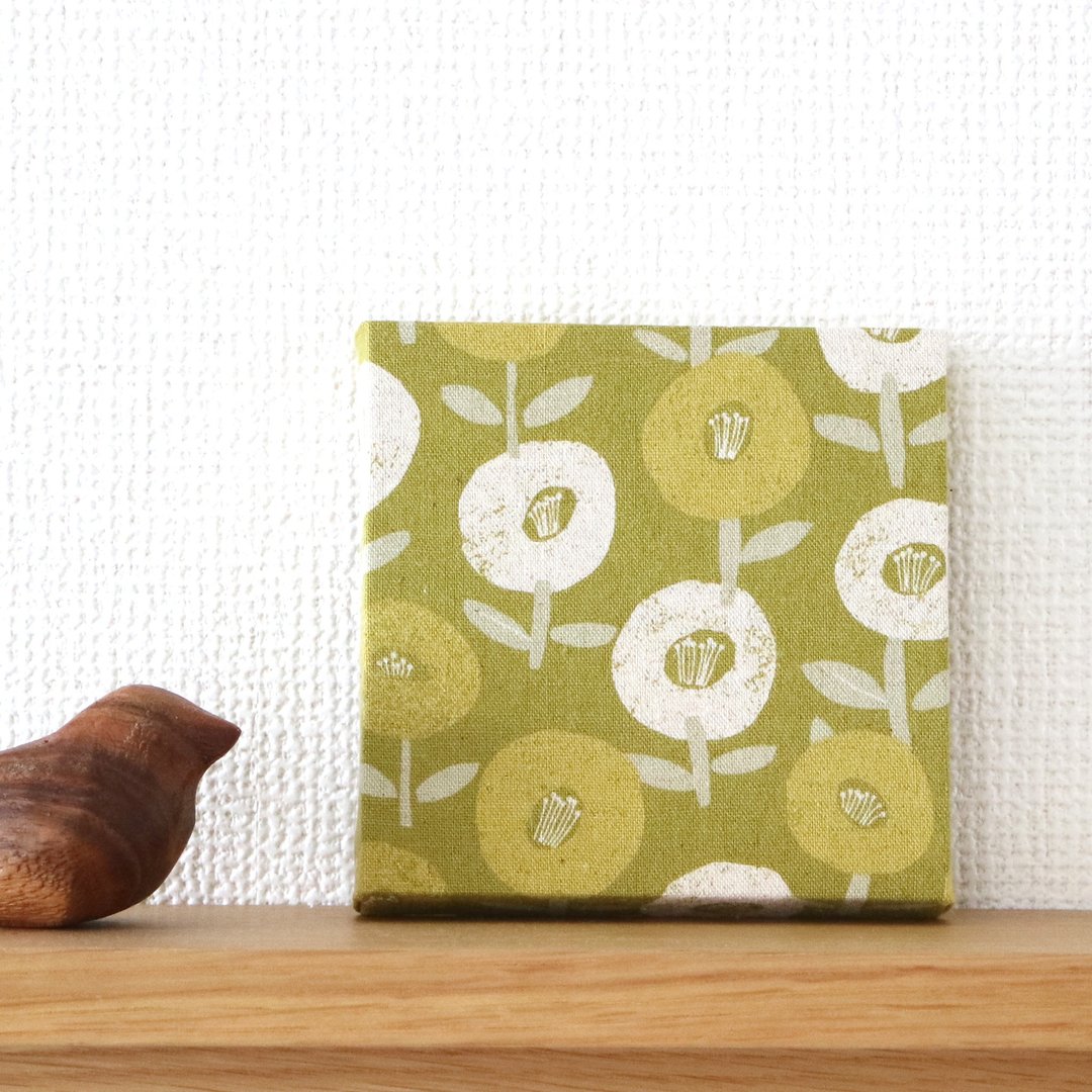 12x12cm Fabric Panel [Scandinavian Stamp Flower Green] - 墙贴/壁贴 - 棉 绿色