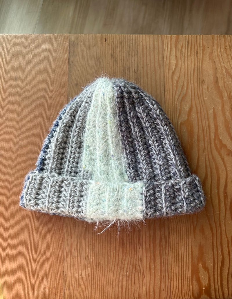 灰绿色系手工编织毛帽 - 帽子 - 其他材质 灰色