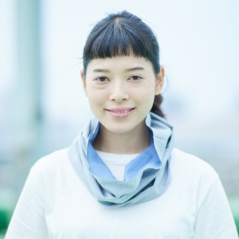 Snood Oo Wow Blue x Gray S size - 丝巾 - 棉．麻 蓝色