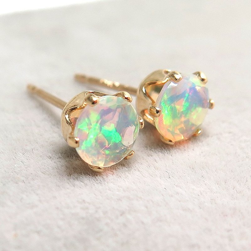 14kgf*Ethiopian opal stud pierced earring - 耳环/耳夹 - 宝石 多色