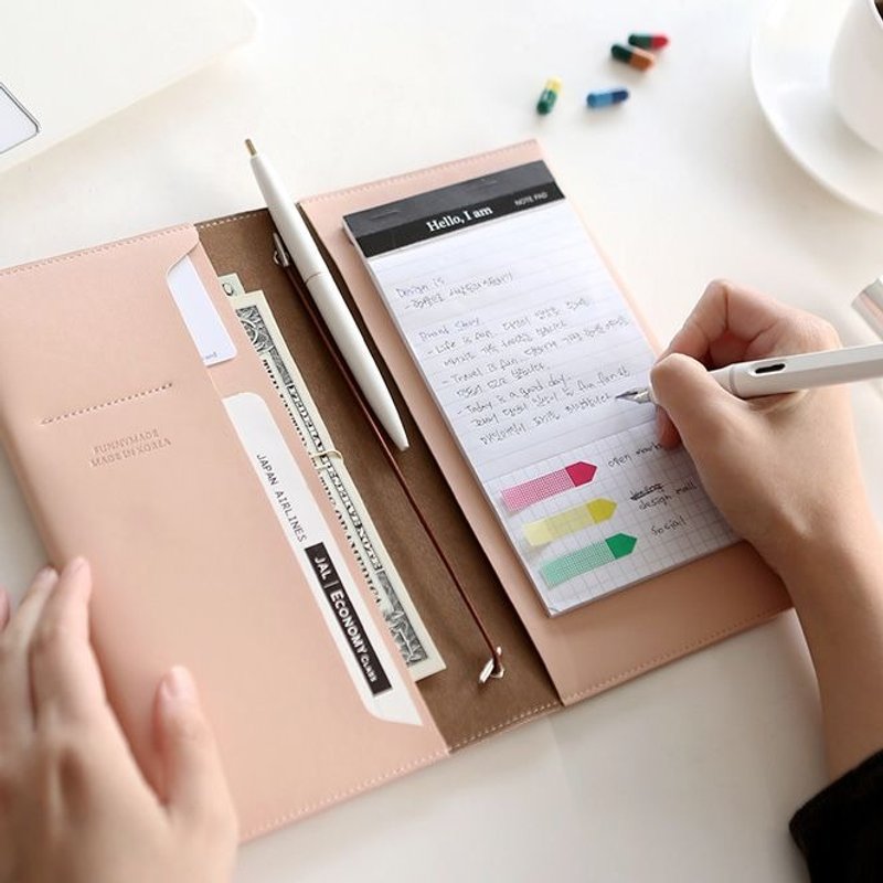 Funnymade 大人文具-可扩充式收纳皮革书套S-粉红,FNM34256 - 书衣/书套 - 真皮 粉红色