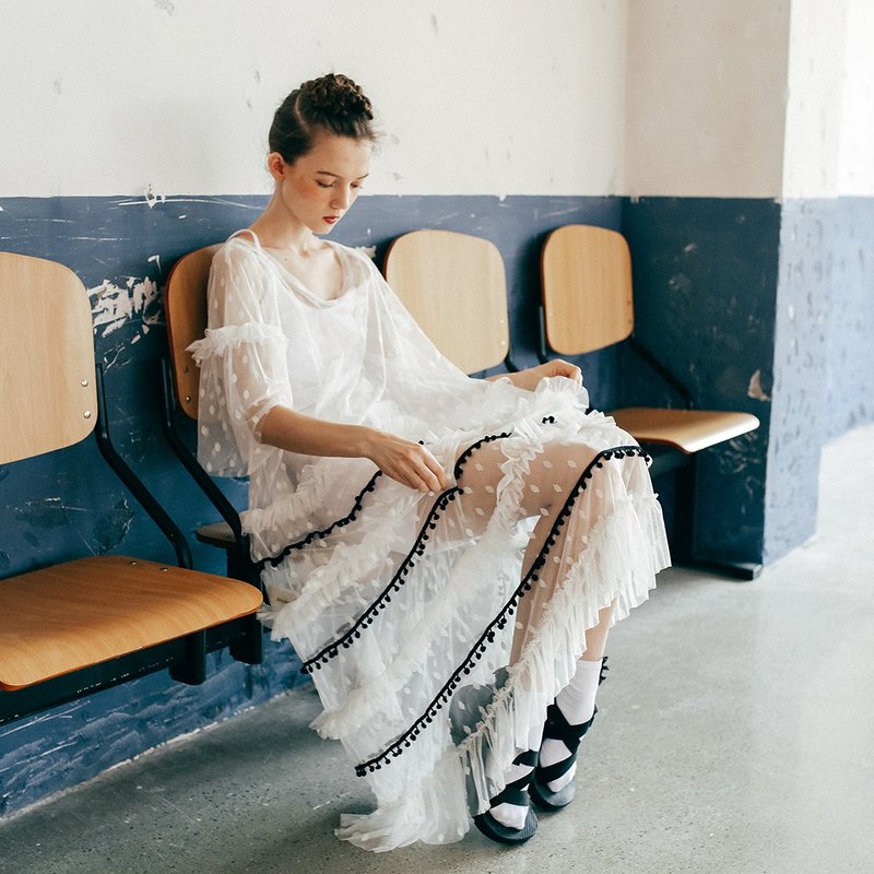 黑白蕾丝透肤连身裙 连衣裙-两色可选 - imakokoni - 洋装/连衣裙 - 棉．麻 黑色