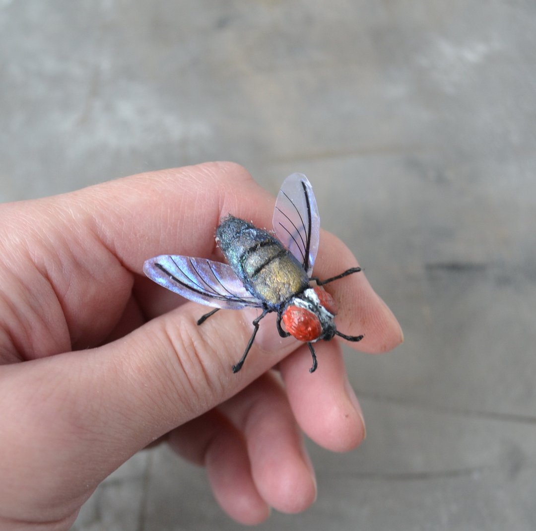 手工制作的 Fly 复制品女士胸针 逼真的假昆虫别针首饰 - 胸针 - 其他材质 绿色
