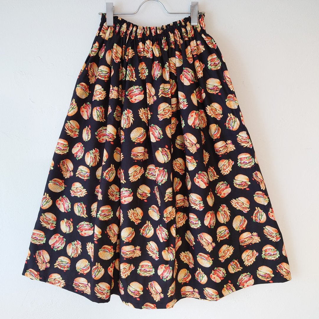 汉堡图案长裙 Yummy Yummy HAMBURGER Skirt / Free size / USA fabric / 日本制造 100% 纯棉 - 裙子 - 棉 黑色