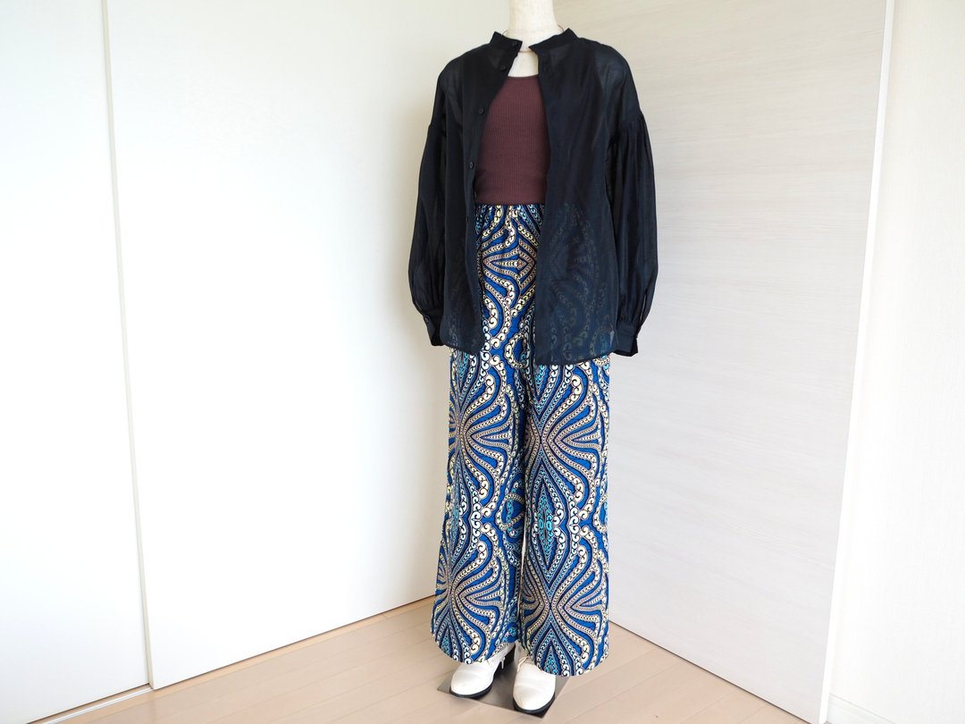 【日本制 手工制作】进口布料 非洲布×附口袋宽裤　仅此一件　松 - 女装长裤 - 棉 蓝色
