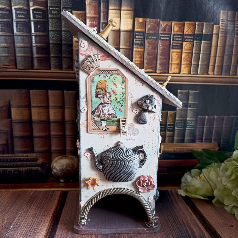 爱丽丝茶馆，木制茶盒，爱丽丝梦游仙境，茶会，厨房装饰 - 调味罐/酱料瓶 - 木头 粉红色