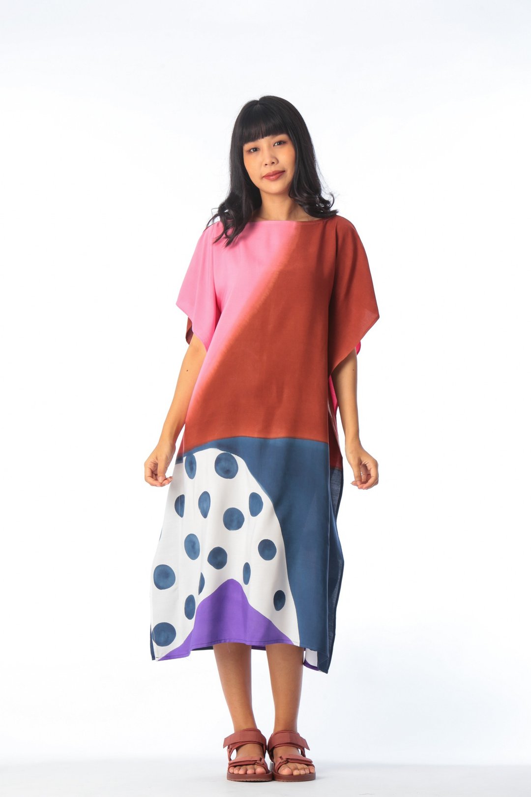 Hand Painted Cotton Rayon Kaftan for Summer Resort Vacation - 洋装/连衣裙 - 棉．麻 粉红色