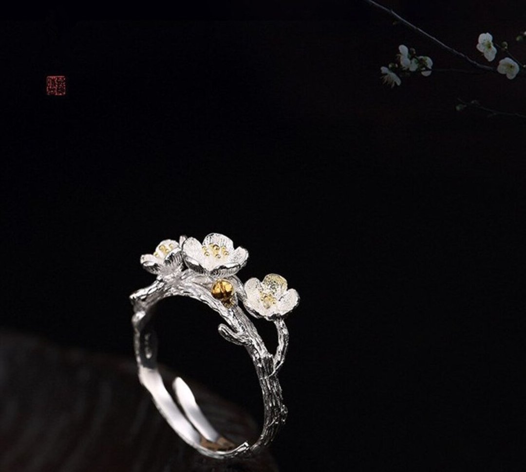 Real 925 Sterling Silver Finger Rings for Women Romantic Floral Open Ring - 戒指 - 银 银色