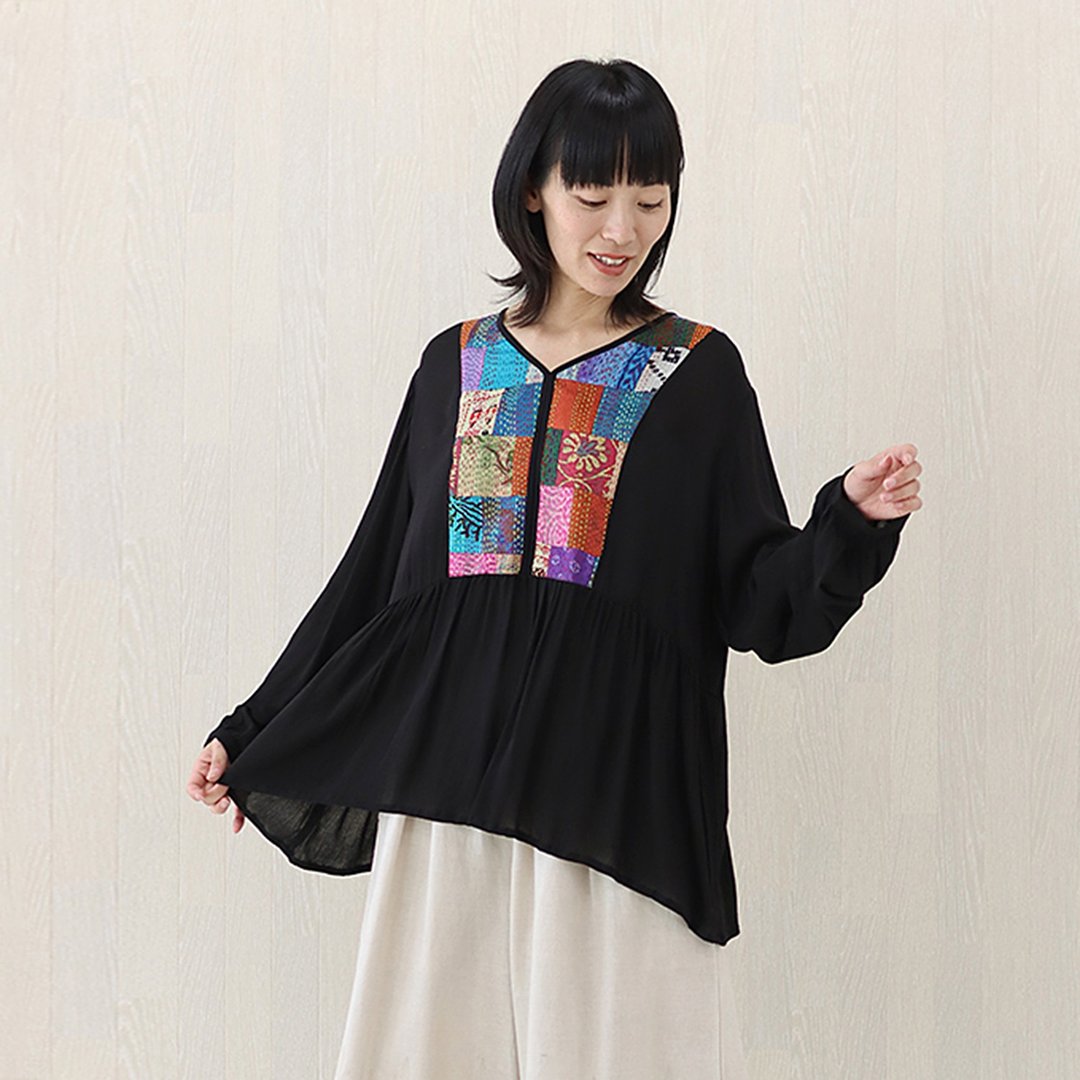 【热门预购】坎塔刺绣X人造丝V 领优雅上衣(2色)25224-310-30 - 女装上衣 - 其他材质 